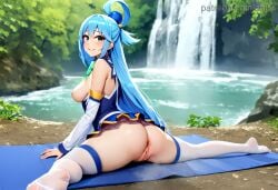 1girls ai_generated anilvl anus aqua_(konosuba) ass bare_shoulders blue_eyes blue_hair blue_shirt blue_skirt blush breasts breasts_out day detached_sleeves feet from_behind green_bow hair_between_eyes hair_ornament hair_rings kono_subarashii_sekai_ni_shukufuku_wo! large_breasts legs long_hair long_sleeves looking_at_viewer looking_back medium_breasts nature nipples no_panties no_shoes outdoors pussy shirt skirt smile soles solo spread_legs thighhighs thighs toes tree uncensored very_long_hair water waterfall white_sleeves white_thighhighs