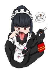 ashtray cigarette dante_(limbus_company) fingers_in_mouth human_ashtray limbus_company maid_outfit maid_uniform mouth_shot on_knees open_mouth pervert_female project_moon ryoshu_(limbus_company) touching_self