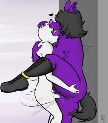 anthro big_ass big_breasts blind boots_only doctor933brains ear_piercing earrings fanart furry human_on_anthro ink judith_priest leg_up monster nose_piercing nose_ring oc penis_in_pussy purple size_difference standing_sex straight