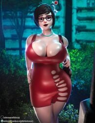 3dfemale asian asian_female blizzard_entertainment chubby cleavage dress female female_focus female_only front_view hobossy large_breasts looking_at_viewer mei_(overwatch) overwatch overwatch_2 red_dress tagme