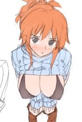 1girls 2012 big_breasts bra breasts episode_of_luffy female female_only hands_on_knees kaisen_chuui leaning_forward looking_at_viewer nami one_piece orange_hair ribbed_sweater sketch sweater sweater_lift turtleneck turtleneck_sweater