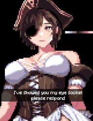 1girls big_breasts chainsaw_man cleavage female female_only funny himeno_(chainsaw_man) meme pirate_hat pirate_outfit pixel_art pleasant_bread