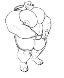 anthro backpack bag banjo-kazooie banjo_(banjo-kazooie) big_bulge bulge fondling_self furry hand_in_pants huge_pecs itzcharlie kosmonius male male_only muscular muscular_male nipples pecs pierced_nipples piercing shorts solo solo_male sweatdrop