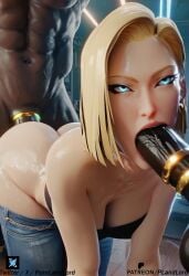 ai_generated android_18 big_breasts blonde_hair blue_eyes dbz dragon_ball dragon_ball_super dragon_ball_z dragon_girl jeans leaning_back nude oil oiled on_back pornlandlord sex spread_legs sweat sweaty tongue tongue_out vaginal_penetration