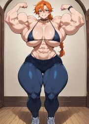 ai_generated big_biceps big_breasts huge_breasts hyper_breasts large_breasts micro_bikini muscular muscular_female orange_hair thick_thighs