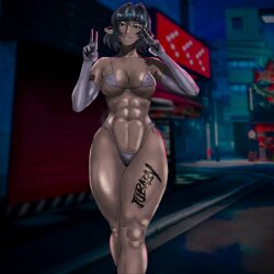 huge_ass huge_breasts jane_doe_(zenless_zone_zero) jubaby muscular muscular_female muscular_thighs street thick_thighs zenless_zone_zero