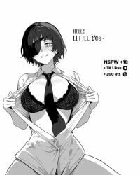 1girls 4:5 animated big_breasts bra button_down_shirt chainsaw_man cleavage eyepatch facing_viewer female female_only gato_gratam greyscale himeno_(chainsaw_man) large_breasts looking_at_viewer monochrome necktie office_lady open_clothes open_shirt shorter_than_10_seconds sound strip_game tagme tie twitter_strip_game_(meme) vertical_video video