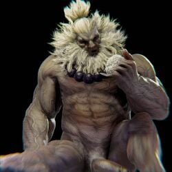 3d 3d_(artwork) akuma balls bara beard capcom facial_hair flaccid ggaymer93 male male_only muscles muscular nude penis sitting solo solo_male street_fighter