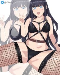 alternate_version_available big_breasts black_hair blue_eyes boruto:_naruto_next_generations boruto:_two_blue_vortex breasts fangs feet feet_up female female female_only fishnet_legwear fishnets girl hi_res highres legs legs_open lingerie long_hair naruto open_mouth sheong_wong uzumaki_himawari