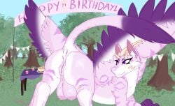 above_average_crotchboobs absurd_res anus areola ass ass_up banner bedroom_eyes big_areola birthday birthday_party cake cereshinu cheesecake crotch_breasts crotchboobs dessert dragon ears_up eyebrows eyelashes female female_feral feral food fur fur_markings furniture furred_dragon furred_scalie genitals hi_res horn inner_ear_fluff kellirah_(kellirah) markings multicolored_body multicolored_fur mythological_creature mythological_scalie mythology narrowed_eyes neck_tuft nipples non-human_areolae paws pink_body pink_fur presenting presenting_hindquarters purple_body purple_eyes purple_fur purple_paws purple_wings pussy raised_tail scalie seductive solo solo_cup streamers table tail text thick_eyelashes tuft two_tone_body two_tone_fur watermark white_body white_fur wings