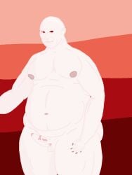 albino bald blood_meridian chubby claws fangs fat fat_belly fat_man fat_rolls girthy_penis gradient_background hairless judge_holden large_belly male male_only overweight pale_skin pointy_nails red_eyes solo solo_male thick thick_penis thick_thighs uncircumcised uncircumcised_penis uncut veiny_penis