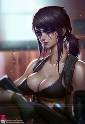 1girls bikini_top breasts brown_hair cleavage facepaint female female_only large_breasts metal_gear metal_gear_solid metal_gear_solid_v paul_kwon ponytail quiet_(metal_gear) sniper_rifle solo stefanie_joosten tied_hair underboob weapon zeronis