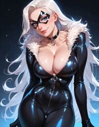 ai_generated black_cat_(marvel) bodysuit cameltoe cleavage felicia_hardy fr34ky huge_breasts mask white_hair