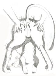 aroused ass butt_grab duo female feral generation_1_pokemon genitals graphite_(artwork) hand_on_butt hi_res human humanoid_hands interspecies legendary_pokemon male male/female mammal mew_(pokemon) nintendo pokemon pokemon_(species) pokephilia presenting presenting_pussy pussy thataveragedude traditional_media_(artwork)