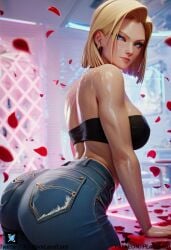 ai_generated android_18 big_breasts blonde_hair blue_eyes dbz dragon_ball dragon_ball_super dragon_ball_z dragon_girl jeans leaning_back nude oil oiled on_back pornlandlord sex spread_legs sweat sweaty tongue tongue_out vaginal_penetration