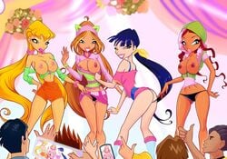 4girls aisha_(winx_club) amber_eyes animal_ears areola ass bare_shoulders belly big_ass bimbo blonde_hair blue_eyes blue_hair breasts brown_hair busty camera cat_ears cat_ears_hairband cleavage clothes clothing color dark-skinned_female dark_blue_hair dark_skin dress erect_nipples exposed_breasts female flora_(winx_club) green_eyes hoodie hourglass_figure large_breasts layla_(winx_club) long_hair looking_at_viewer multiple_girls musa musa_(winx_club) navel nipples onstage panties panty_pull pantyshot phone photos rainbow_(animation_studio) recording shorts skirt skirt_lift smartphone smile smiling stage stella_(winx_club) stockings tablet thin_waist tied_hair twintails voluptuous wasp_waist winx_club yellow_eyes zfive