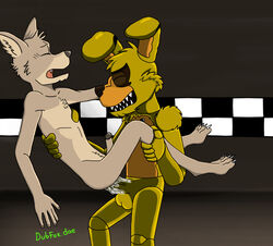 animatronic anthro balls canine cum cum_inside facial_hair five_nights_at_freddy's five_nights_at_freddy's_3 foxblaster.dae fur furry glowing lagomorph machine male male_only mammal mechanical open_mouth penis rabbit robot springtrap springtrap_(fnaf) wolf yaoi