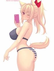 1girls blonde_hair bow cat_ears cat_tail looking_at_viewer selfie snaggle_tooth tiffy tiffynyaa winking_at_viewer