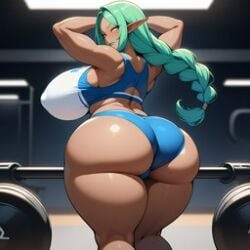 1girls ai_generated big_ass big_breasts big_butt braided_hair dark-skinned_female dumptruck_ass dumptruck_butt elf gigantic_ass green_hair gym huge_ass huge_breasts huge_butt large_ass large_breasts large_butt long_hair looking_at_viewer looking_back massive_ass massive_breasts massive_butt milf original original_character shiny_skin sports_bra thick_hips thick_thighs wide_hips wide_thighs