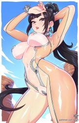 1girls areola ass big_ass big_breasts big_thighs black_hair blush breasts butt eve_(stellar_blade) female female_focus female_only huge_ass huge_thighs kajinman long_hair looking_at_viewer nipples orange_eyes ponytail pussy solo stellar_blade tagme thick_hips thick_thighs thighs