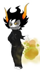 2024 alien black_clothing black_hair clown commissioner_upload digital_drawing_(artwork) digital_media_(artwork) facepaint fart fart_cloud fart_fetish gamzee_makara green_fart homestuck homestuck_troll horns humanoid orange_fart orange_horn polka_dot simple_background white_background yellow_eyes yellow_horn