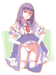 alphonse_(white_datura) black_eyes black_hair dress dress_lift female highres long_hair looking_at_viewer original panties panty_pull pussy sketch smile solo underwear