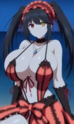 1girls ai_generated big_breasts breasts date_a_live female female_focus female_only heterochromia huge_breasts large_breasts looking_at_viewer navel smiling smiling_at_viewer thick_thighs thighs tokisaki_kurumi