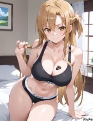 black_lingerie blacked breasts cleavage lingerie qos qos_tattoo sword_art_online tattoo thick_thighs yuuki_asuna