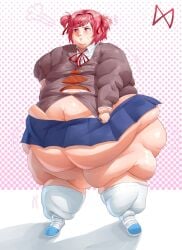1girls bbw belly doki_doki_literature_club fat fat_female fat_fetish fat_thighs female natsuki_(doki_doki_literature_club) overweight overweight_female pink_hair pivk00 skirt