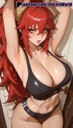 1girls 2025 ai_generated armpits artist_name black_bikini blush breasts breasts breasts bust chest electroworld female hi_res high_quality high_resolution highres long_hair navel open_mouth patreon patreon_username red_hair stable_diffusion sweat virtual_youtuber vshojo watermark zentreya
