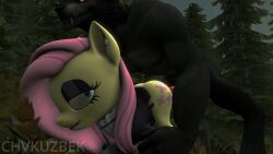 1boy1girl 3d 3d_animation chvkuzbek doggy_style fluttershy_(mlp) furry goth goth_girl happy my_little_pony raped raped_by_monster sfm sound source_filmmaker tagme video wolf
