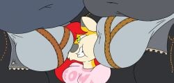 1girls 2boys anthro big_breasts bulge bulge_in_face cat_ears fat female green_eyes jeans male original red_hair underwear virus-20