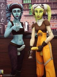 3d 3d_(artwork) aayla_secura alien alien_girl clone_wars darkbahamuth futa_only futanari glass hera_syndulla semen star_wars