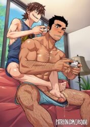 2boys abs age_difference barefoot big_penis dilf erect_penis erection feet foot_fetish footjob gay gay_sex height_difference huge_cock jasdavi luca_(jasdavi) male male/male male_only muscular muscular_male noah_(jasdavi) pecs size_difference thick_penis veiny_penis yaoi