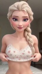 1girls ai ai-created ai_generated animated areola areolae big_breasts blonde_hair blue_eyes braid braided_hair breast_drop busty clothed clothes_lift clothing disney elsa_(frozen) eugenericai frozen_(film) large_breasts lifted_by_self looking_at_viewer nipples no_sound presenting presenting_breasts pussy raised_clothing raised_topwear short_playtime shorter_than_10_seconds smile solo solo_female tagme titdrop topwear topwear_lift upper_body video