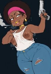 ai_generated black_hair dark-skinned_female exposed_breasts family_guy female meg_griffin nude pistol tagme