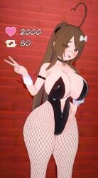 1girls 2025 3d ahoge areola_slip areolae arm_band ass bandaid bandaid_on_face bandaid_on_nose belly_button big_ass blush blush bow breasts brick_wall brown_eyes brown_hair bunnysuit choker curvaceous curvy curvy_female curvy_figure deluxe_rosie eyes_visible_through_hair female female_only hand_on_hip hips hourglass_figure huge_breasts indie_virtual_youtuber light-skinned_female light_skin like_and_retweet like_icon long_hair navel nipple_bulge open_mouth peace_sign ponytail retweet_icon sky_(skyaboveme) smile solo solo_female standing thick_ass thick_thighs thighs thin_waist v_sign virtual_youtuber wide_hips wrist_cuffs zipper zipper_down zipper_pull_tab