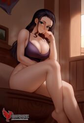 1girls 2d abs ai_generated ass big_ass big_breasts black_hair breasts cleavage erophoenix female female_focus full_body green_eyes long_hair looking_at_viewer navel nico_robin one_piece patreon_username solo solo_female thick thick_thighs uncensored