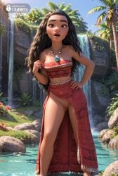 1girls ai_generated artist_name bare_arms bare_shoulders black_hair blurry breasts brown_eyes cleft_of_venus crop_top dark-skinned_female dark_skin day disney disney_princess forehead hand_on_own_hip hi_res jewelry lips long_hair looking_at_viewer moana moana_2 moana_waialiki necklace nipples no_panties open_mouth outdoors pussy r34arts red_skirt rock skirt solo standing strapless thick_eyebrows tiara tree tube_top twitter_logo uncensored wading water waterfall