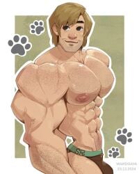 1boy abs artist_name bara bulge dated male male_focus male_only muscular muscular_arms muscular_chest muscular_male nipples pecs pectorals scooby-doo shaggy_rogers simple_background solo solo_male text wardgaya