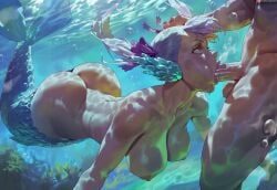 1boy 1girls ai_assisted ai_generated areolae ass black_clover blowjob blowjob_face breasts erection fat_ass fellatio female highres male merfolk mermaid mermaid_tail nipples noelle_silva penis penis_in_mouth pink_eyes shexyo silver_hair summer thick_ass thick_penis twintails underwater veiny_penis