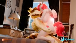 3d_(artwork) anthro ass bed bedroom closed_eyes cowgirl_position cutie_mark digital_media_(artwork) duo equid equine feathered_wings feathers female female_penetrated from_front_position furniture genitals guitar hair hand_on_butt hasbro hi_res horse kissing male male/female male_penetrating male_penetrating_female mammal manta_(mantanova) musical_instrument my_little_pony mythological_creature mythological_equine mythology nude on_bottom on_top pegasus penetration penile penile_penetration penis plucked_string_instrument pony prince_whateverer reinbou romantic romantic_couple romantic_sex sex string_instrument tail wings
