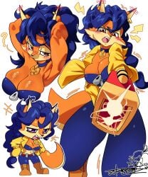 1girls bare_arms bare_shoulders big_breasts blue_hair brown_eyes carmelita_fox clothed clothing color female female_focus female_only fox fox_ears fox_girl fox_tail furry furry_female hi_res large_breasts long_hair looking_at_viewer playstation police_uniform policewoman sly_cooper_(series) solo solo_female sony_interactive_entertainment stoompynsfw tagme thick_thighs