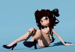1girls 3d 3d_(artwork) background bangs black_hair blender blue_shoes bow breasts brown_eyes cleft_of_venus collarbone colt_1851 eyebrows eyelashes female female_only firearm freckles functionally_nude functionally_nude_female genitals glitch_productions gun hair_rings hairbow hairless_pussy hand_on_hip heels hips hourglass_figure hourglass_figured_female labia labia_majora lamp legs legs_apart lighting long_hair looking_at_viewer lorded medium_breasts murder_drones naked_footwear navel nipples nude nude_female pale-skinned_female pale_skin pink_nipples pose pussy quad_tails shoes shoes_only simple_background sitting smirk smirking smug tessa_elliot thin_female trigger_discipline vulva