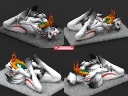 1girls amaterasu amaterasu_(okami) ankle_tuft anthro anthrofied bambookat black_eyes black_tipped_ears black_tipped_tail breasts capcom deity ears elbow_tuft female fire flame furry goddess japanese_mythology laying_on_stomach legs_up naked naked_female nude nude_female okami okami_(capcom) paintbrush red_accents red_markings shoulder_tuft snout spreading tail teeth white_body white_fur wolf wolf_girl