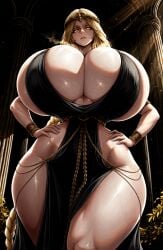 1girls ai_generated big_ass big_breasts big_thighs black_dress blonde_female blonde_hair bracelet bracelets braid braided_hair braided_ponytail breasts breasts_bigger_than_head cleavage cowboy_shot curvaceous curvy curvy_body curvy_female curvy_figure curvy_hips dress elden_ring female female_focus female_only from_behind fromsoftware gigantic_breasts glowing_eyes golden_eyes half-closed_eyes hands_on_hips hi_res high_resolution highres hips hips_wider_than_shoulders huge_ass huge_breasts huge_butt huge_thighs jewelry large_ass large_breasts large_thighs light_rays long_hair looking_down mommy narrow_waist nunai outdoors parted_lips queen_marika_the_eternal revealing_clothes solo solo_focus standing steam steaming_body steamy_breath sweat sweatdrop top_heavy very_long_hair video_game video_game_character video_game_franchise video_games voluptuous voluptuous_female wide_hips yellow_eyes