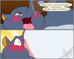 ambiguous_gender animal_crossing anthro areola begging big_breasts big_cheeks blush border breastfeeding breasts brown_eyes comic dialogue dialogue_box dizzy_(animal_crossing) duo english_text faceless_character faceless_female female female/ambiguous grey_body hi_res huge_breasts hyper hyper_breasts jouigidragon male male_(lore) nintendo obese obese_anthro obese_male opal_(animal_crossing) open_mouth overweight overweight_anthro overweight_male proboscis_(anatomy) text tongue tongue_out trunk_(anatomy) watermark white_border white_breasts