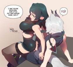 animal_humanoid ass big_breasts big_butt black_hair breasts cat_humanoid clothed clothing dialogue duo english_text erection felid felid_humanoid feline feline_humanoid female genitals grey_hair hair hi_res hot_dogging humanoid humanoid_genitalia humanoid_on_humanoid humanoid_penis jane_doe_(zenless_zone_zero) legwear male male/female mammal mammal_humanoid matemi mihoyo murid murid_humanoid murine murine_humanoid penis rat_humanoid rodent rodent_humanoid seth_lowell sex speech_bubble text thiren zenless_zone_zero