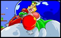clenched_teeth fat huge_ass huge_belly mario_(cosplay) mario_(series) princess_peach riding super_mario_bros. virus-20 yoshi