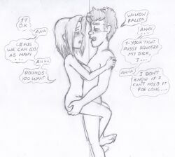 1boy 1girls 2022 ambiguous_penetration barefoot breasts code_geass duo english english_text feet female female_penetrated hands_on_ass hands_on_shoulders hi_res kallen_stadtfeld male male/female male_penetrating male_penetrating_female monochrome nude pussy sex sketch straight takeshi1000 text traditional_media_(artwork) vaginal_penetration